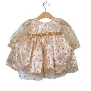 Bachaa Party Pink Baby Girls Tulle Hearts Dress 6/9 Months Gold Sequin Bow NWT